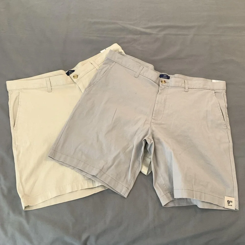 Shorts Mens 38 Beige Gray Chino Flat Front Stretch Lot Of 2 Above Knee Golf NWT
